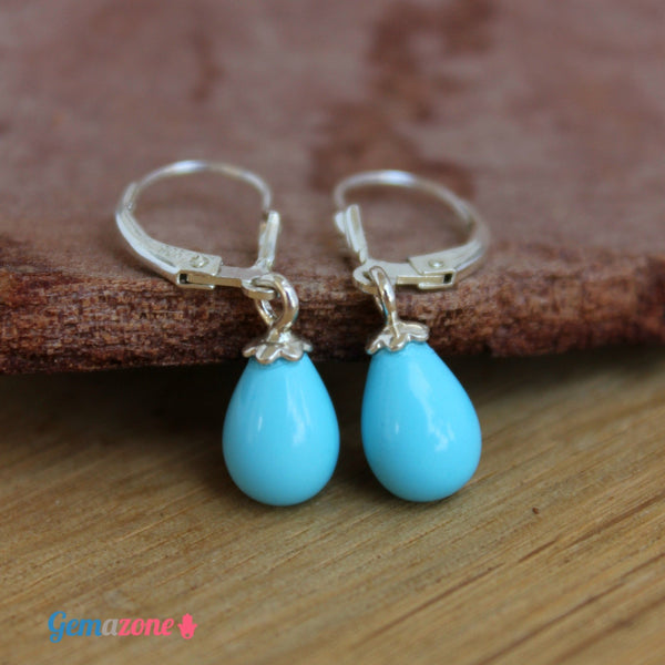 עגילי כסף תלויים עם טיפה טורקיז - Gemazone Jewelry הבית שלך לתכשיטים עדינים