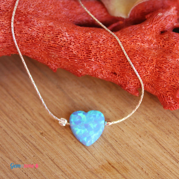 צמיד כסף עדין עם תליון לב בצבע אופל טורקיז - Gemazone Jewelry הבית שלך לתכשיטים עדינים