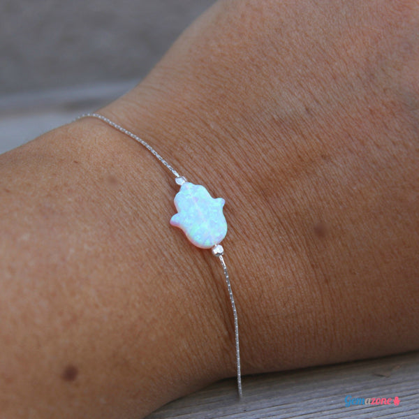 צמיד כסף עם תליון חמסה בצבע אופל לבן - Gemazone Jewelry הבית שלך לתכשיטים עדינים