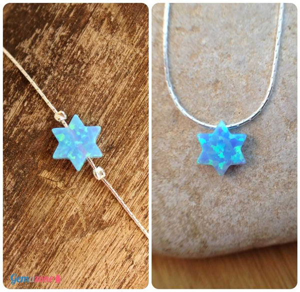 סט תכשיטים כסף עם תליון מגן דוד בצבע אופל טורקיז - Gemazone Jewelry ג'מזון תכשיטים