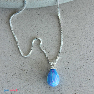 סט תכשיטים כסף סטרלינג 925 עם תליון טיפה באבן אופל כחול מיוחד - Gemazone Jewelry ג'מזון תכשיטים
