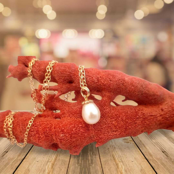 שרשרת גולדפילד ארוכה עם תליון פנינה טבעית - Gemazone Jewelry ג'מזון תכשיטים
