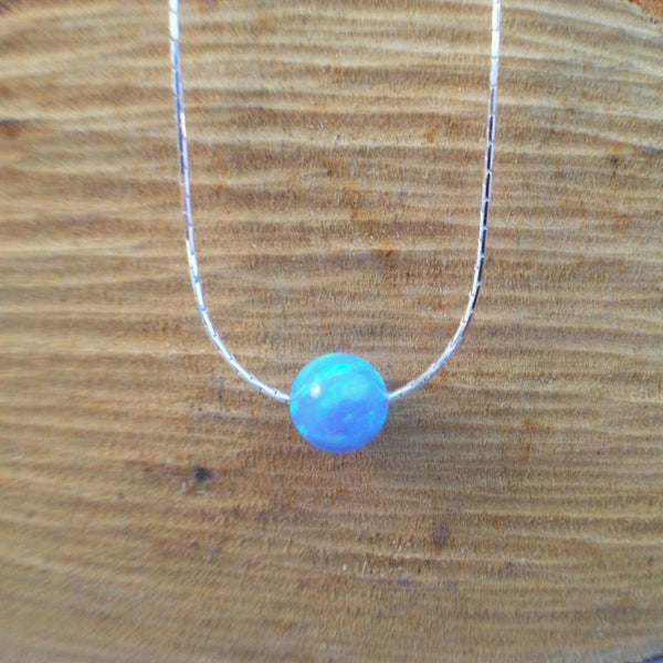 שרשרת כסף עם חרוז בודד 8 מ"מ בצבע אופל טורקיז - Gemazone Jewelry הבית שלך לתכשיטים עדינים